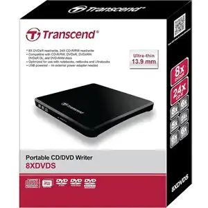 Transcend 8X DVDS-K Portable USB 2.0 CD/DVD Writer - High-Speed External Disk Drive