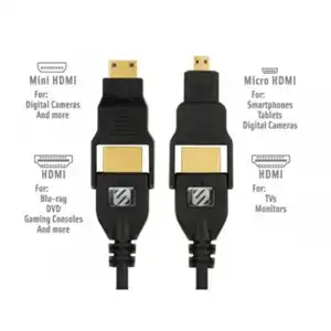 Scosche HDMI Cable with Mini & Micro Adapters – 1080p HD Output – 3ft – Universal Fit – Black