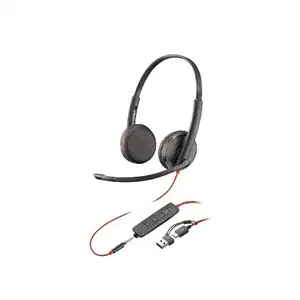 Poly Blackwire 3225 USB-C & 3.5mm Wired On-Ear Headset – Stereo Sound, Noise-Cancelling Mic