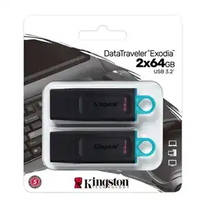Kingston DataTraveler Exodia DTX 64GB USB 3.2 Gen 1 Flash Drive - Black, Teal - 2 Pack